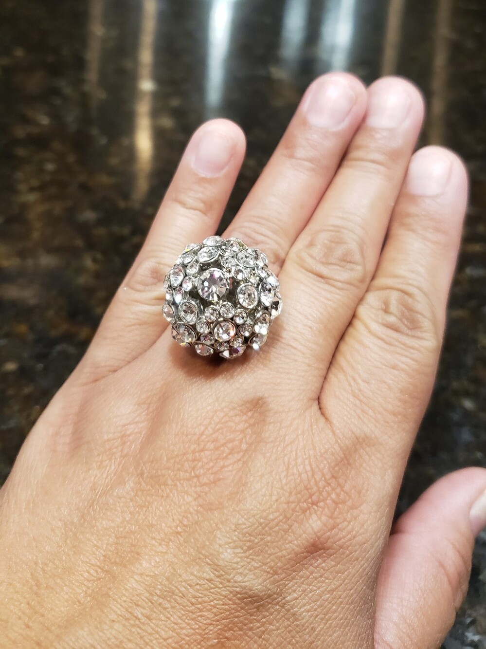 Crystal Dome Statement Silver-tone Ring - Adjustable